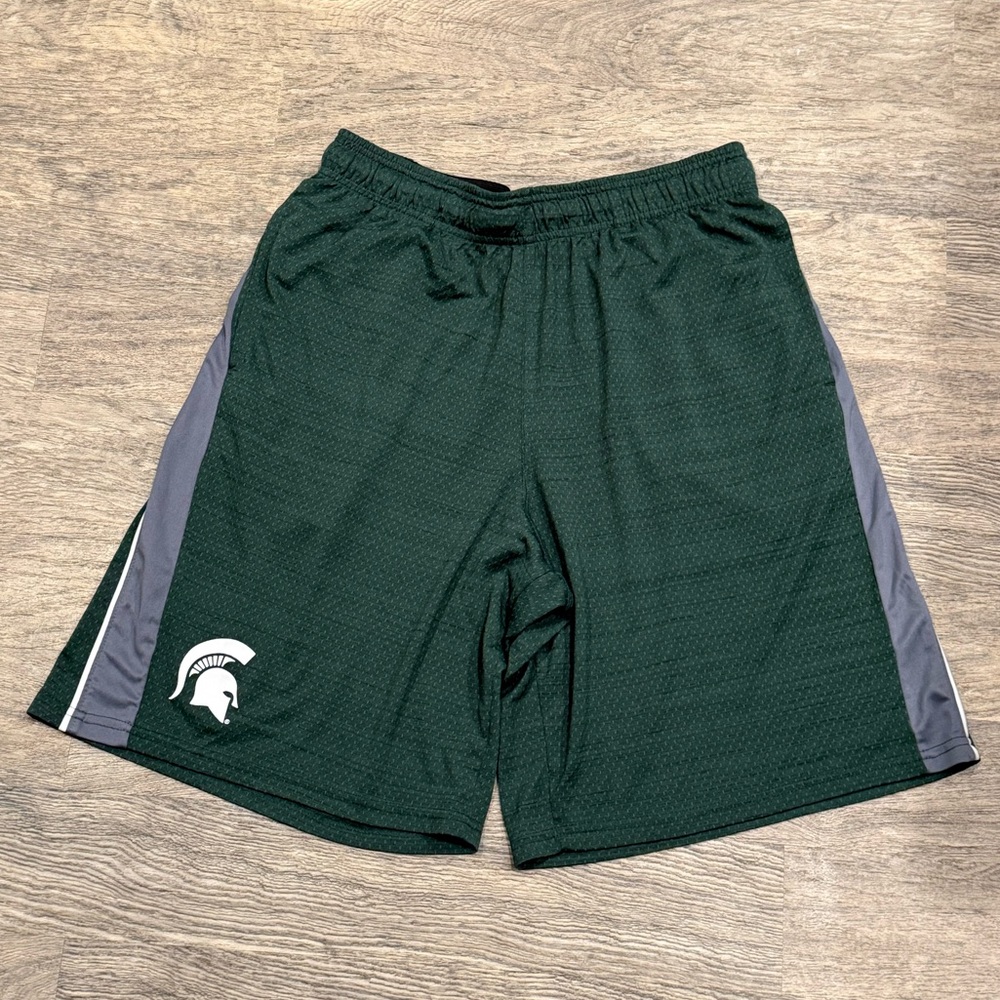 Michigan State University MSU Spartan Men's Dark Green White Athletic Shorts